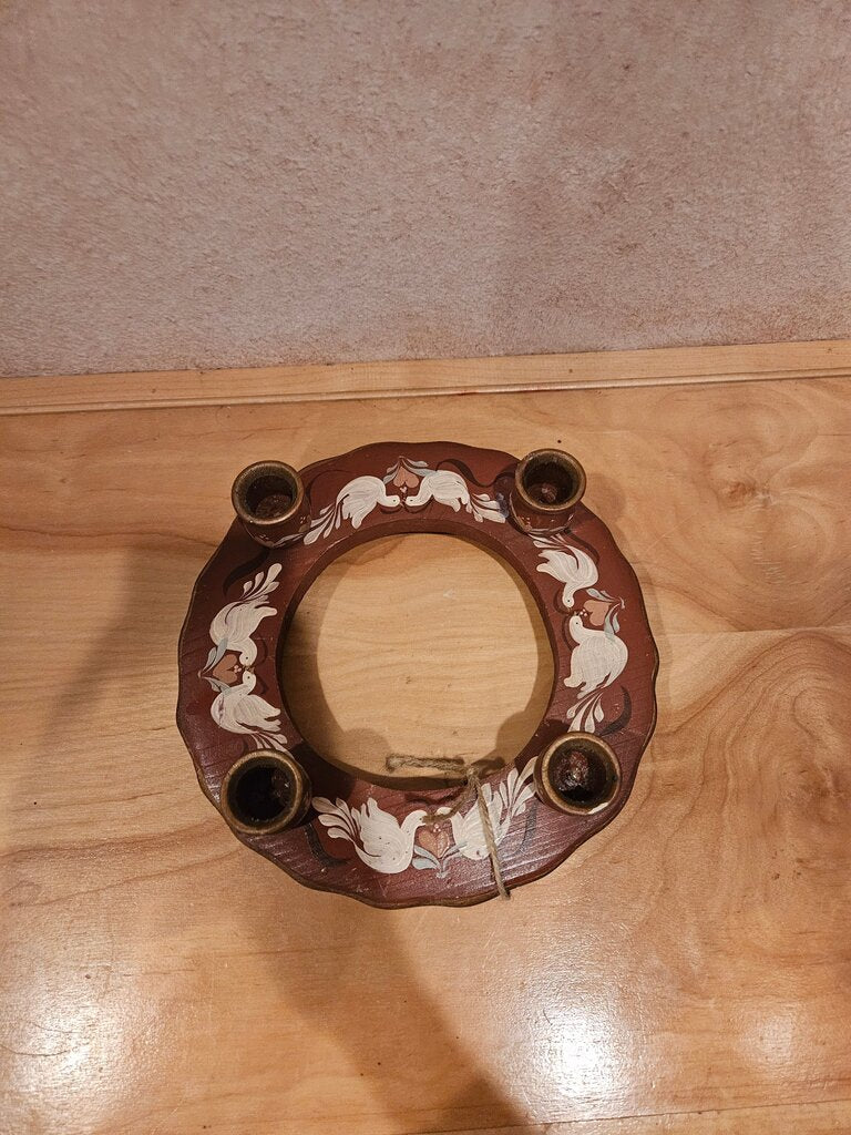 Vintage Bavarian Handmade and Tole Handpainted Wood Advent Candle Holder