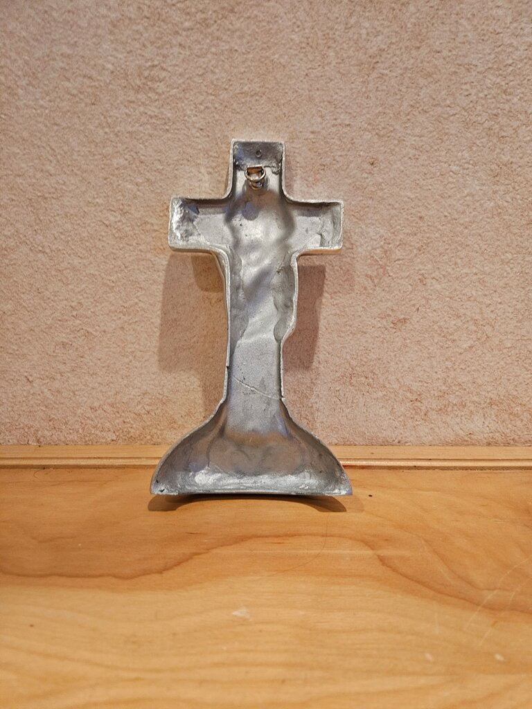 Vintage Silver Tone Cross Figurine with Child