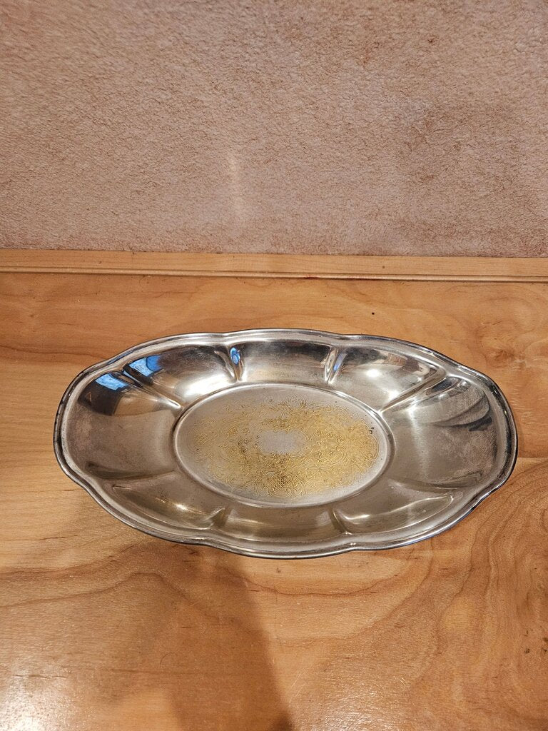 Vintage Silverplated Oval Fluted Embossed Serving Bowl