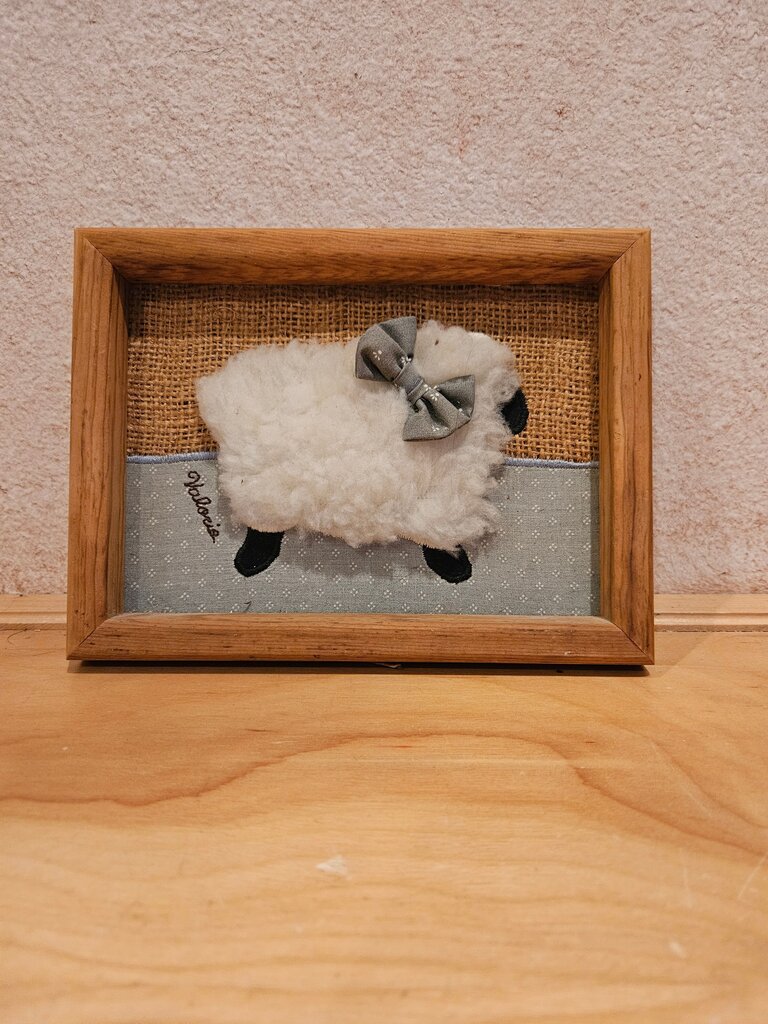 Folk Art Applique Barn Sheep Framed Art Farmhouse Vintage Valerie Sockwell
