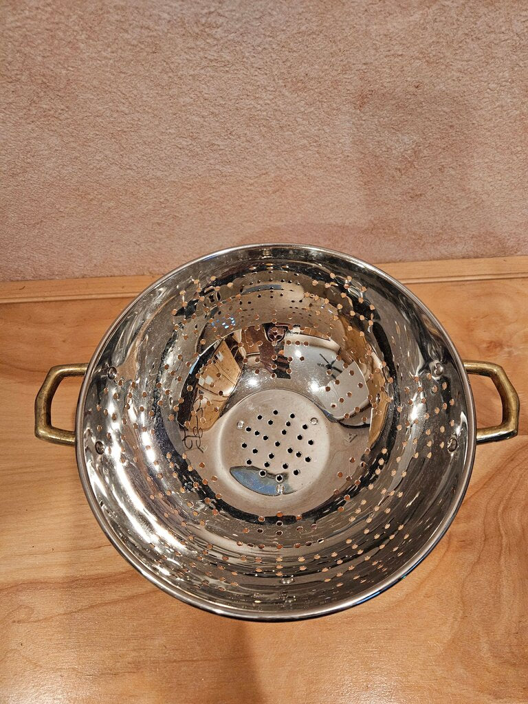 Vintage Copper & Brass Colander Strainer, Vintage (Some dents, flaws and scratches throughout)