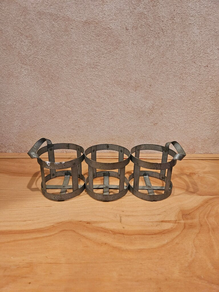 Vintage Farmhouse Metal Basket Set to hold glasses, vases, jars, condiments etc with twisty handles