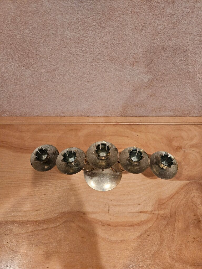 Gold Mid Century Tiered Candelabra Centerpiece. Hollywood Regency Graduated Candleholders. Vintage Flower Shaped Interwoven Candelabra