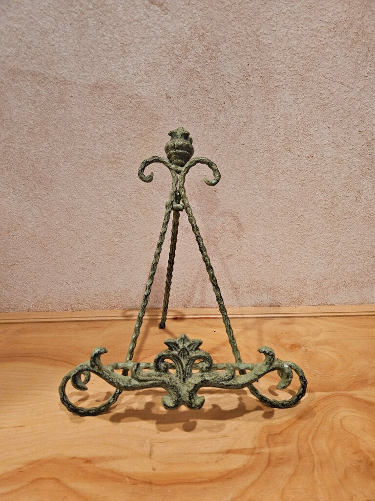 Ornate Metal Iron Display Stand Easel Rusty Green Patina