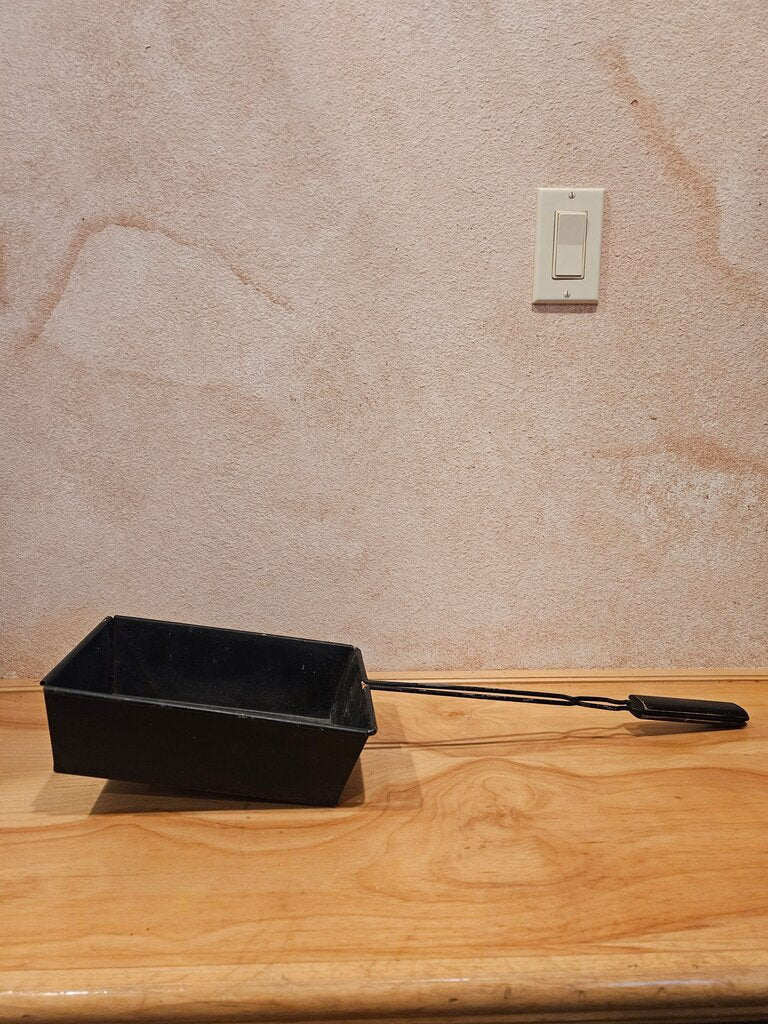 Vintage Black Metal with painted Flower Design on a handle for fire cooking campfire camping