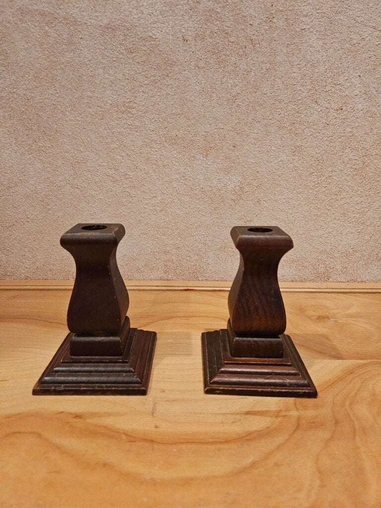 Pair of Vintage Rustic Wooden Candle Holders