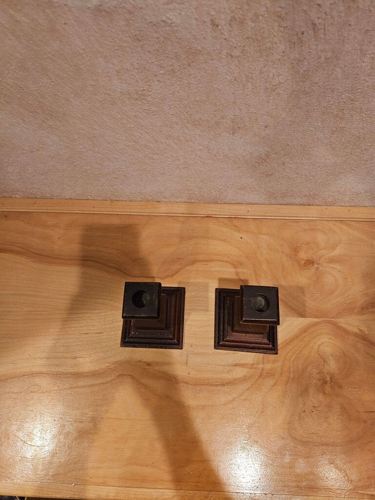 Pair of Vintage Rustic Wooden Candle Holders
