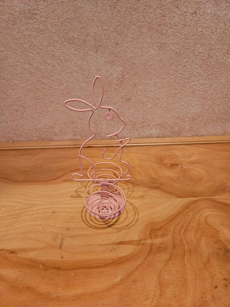 Pair of Vintage Wire Pink Easter Bunny Egg Holder For Decorating Easter Eggs