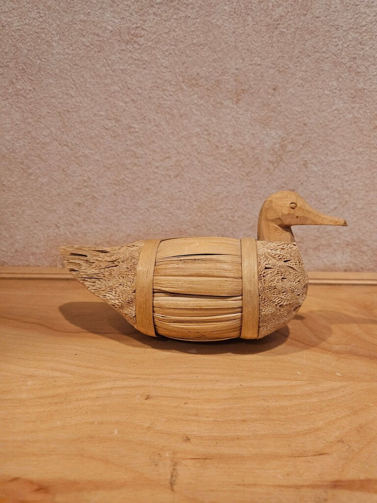 Large Vintage Duck Hand Carved Wood Duck Figurine Decoy Duck Bamboo Folk Art Country Farmhouse Home Decor Bird Lover Gift Duck