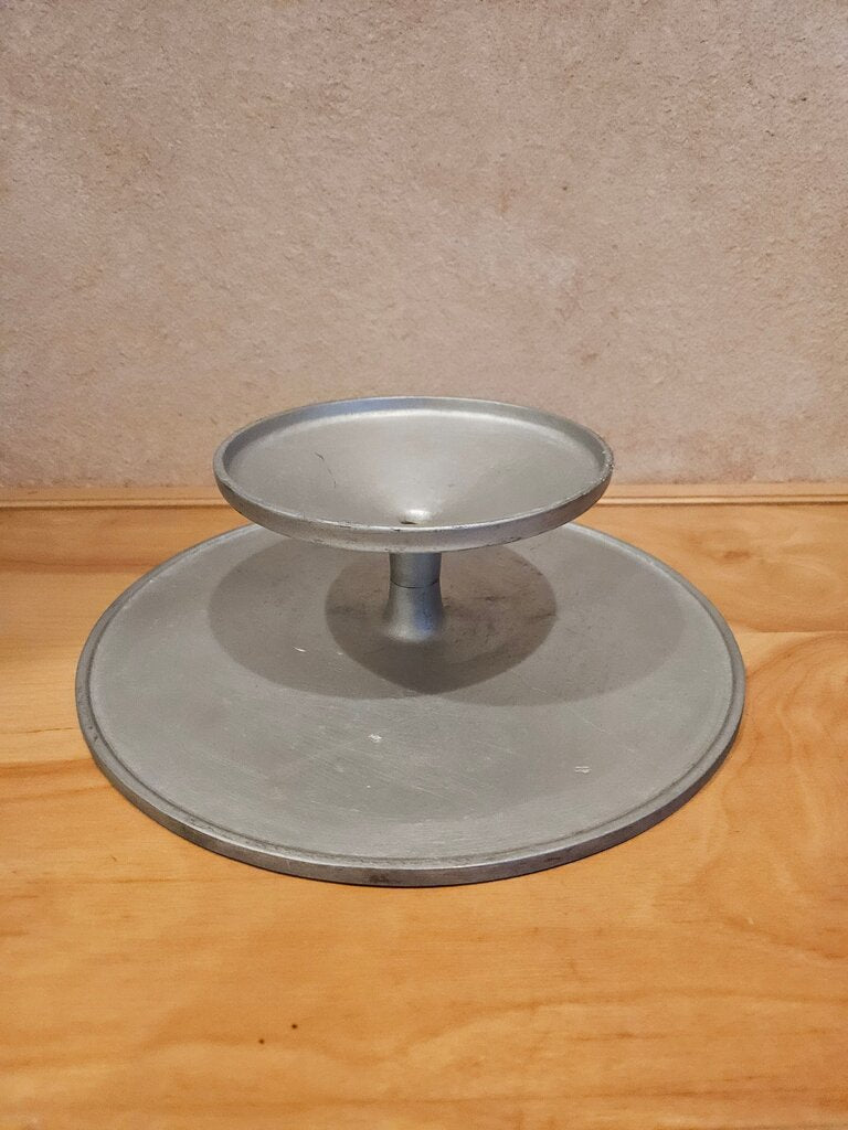 Vintage Aluminum Pedestal Cake Display Stand Footed / cloche riser AS IS