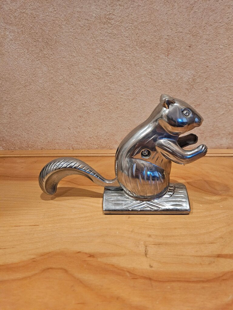 large squirrel nutcracker silver metal vintage nutcracker shaped animal squirrel metal nut cracker cast aluminum stand collectors