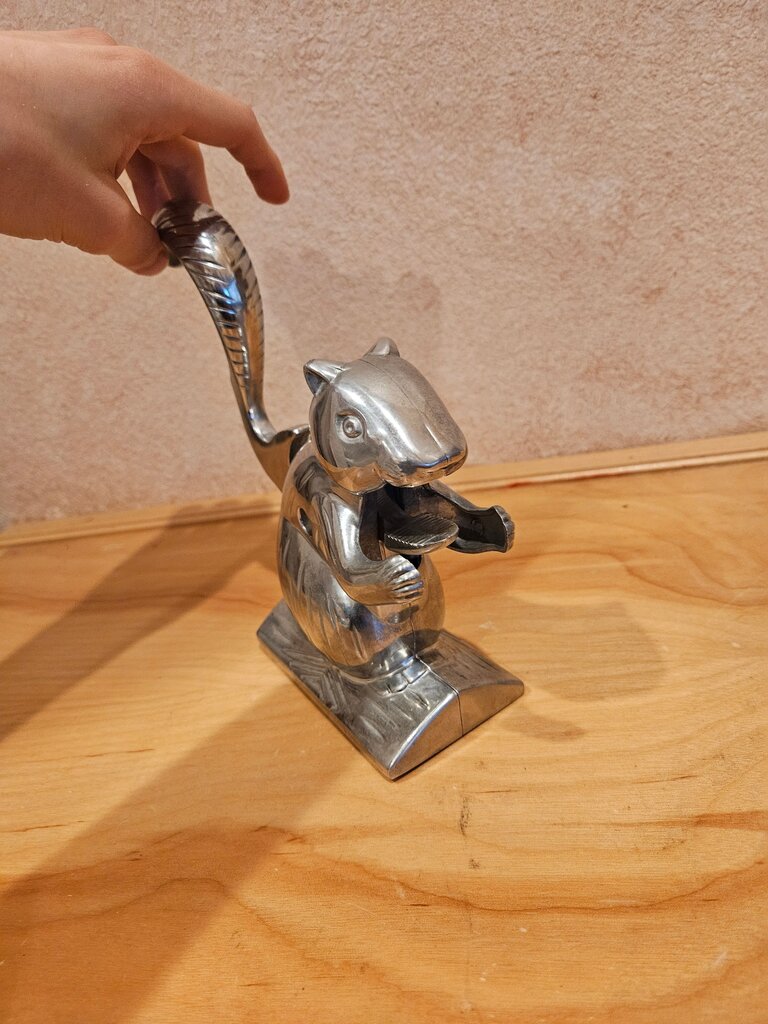 large squirrel nutcracker silver metal vintage nutcracker shaped animal squirrel metal nut cracker cast aluminum stand collectors