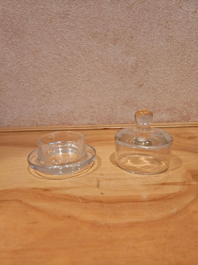 Dome lidded mini glass butter/caviar serving dish/ cloche