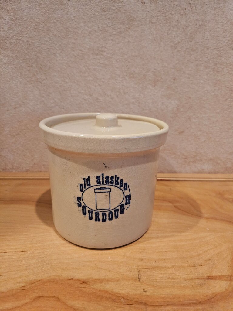 Old Alaska sourdough crock stoneware ware bowl blue stenciled farmhouse country