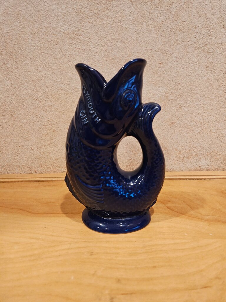 Vintage Gluggle Fish Vase Colbalt Koi Fish Drinking Mug Plymouth Gin England