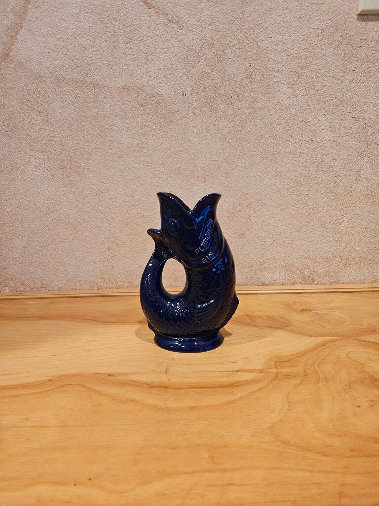 Vintage Gluggle Fish Vase Colbalt Koi Fish Drinking Mug Plymouth Gin England