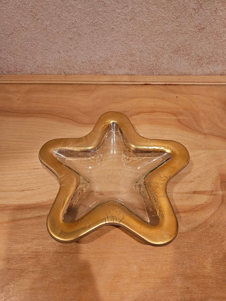 Annieglass Star handcrafted signed numbered crackle gold rimmed bowl