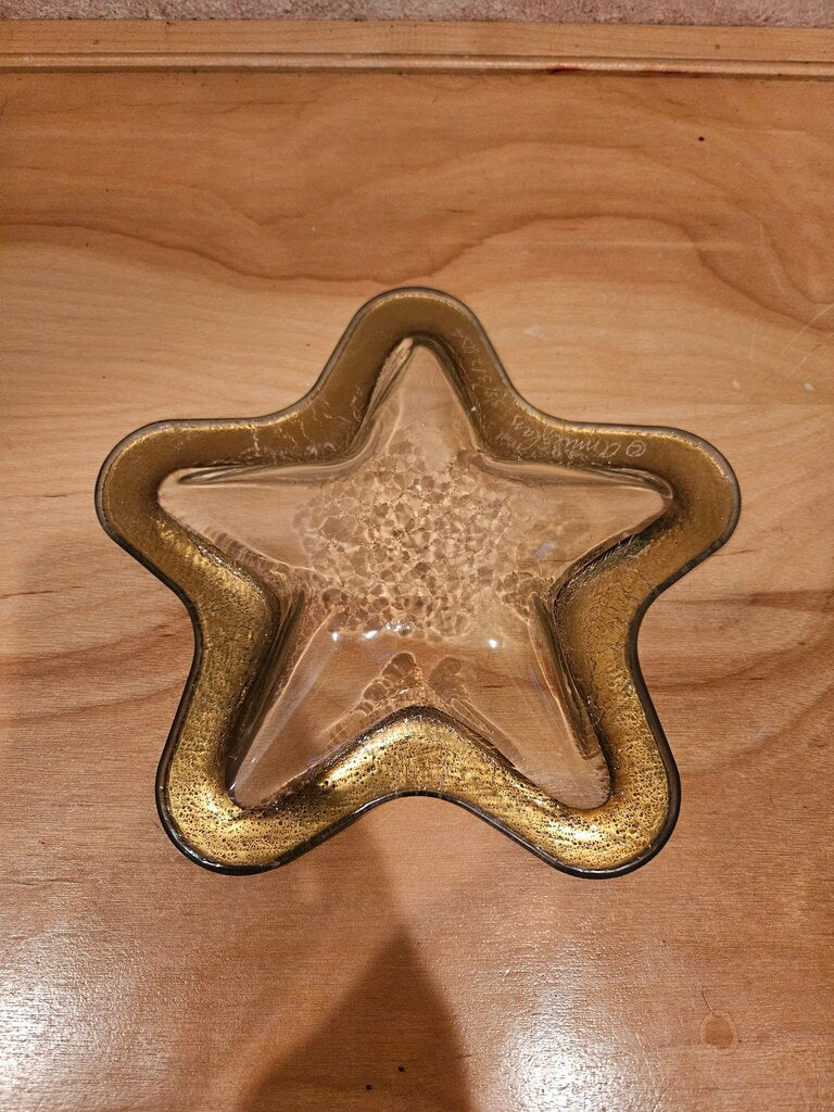 Annieglass Star handcrafted signed numbered crackle gold rimmed bowl