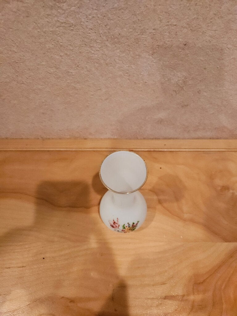 Vintage - White Fine Glass Vase - Hand Painted