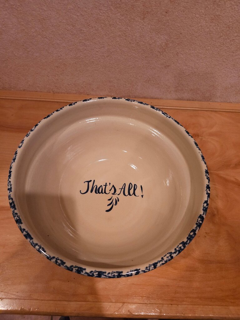 Pottery Blue Popcorn is for sharing Bowl 10.5” diam 3.75” deep