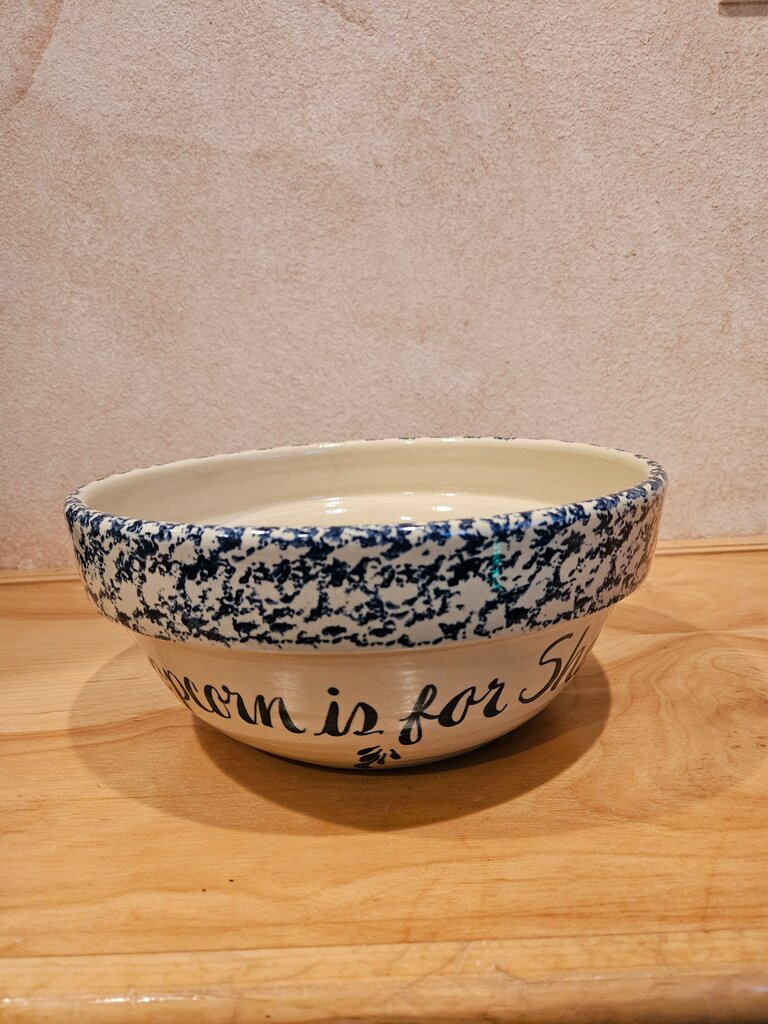 Pottery Blue Popcorn is for sharing Bowl 10.5” diam 3.75” deep
