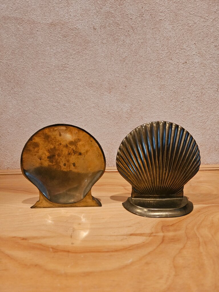 Vintage Brass Shell Shaped Bookends