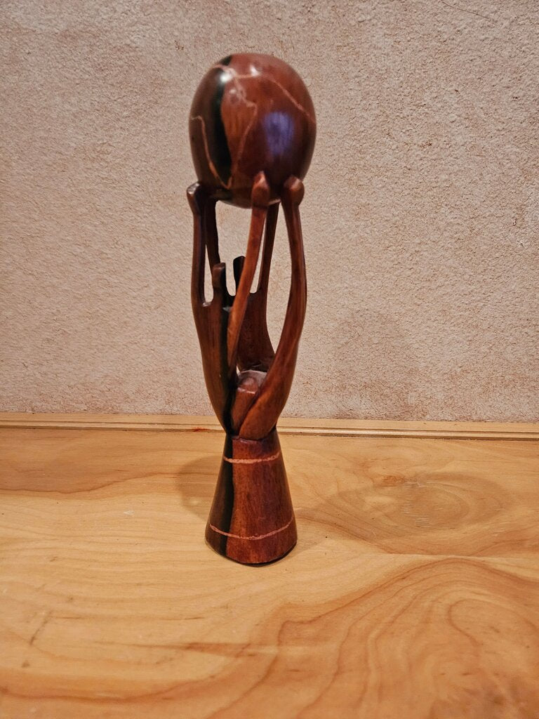 African Wooden Hand Carved Unity One World Sculpture