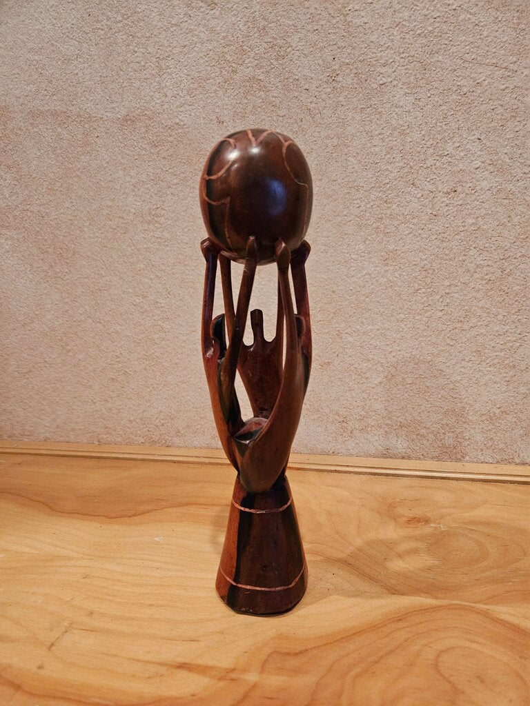 African Wooden Hand Carved Unity One World Sculpture