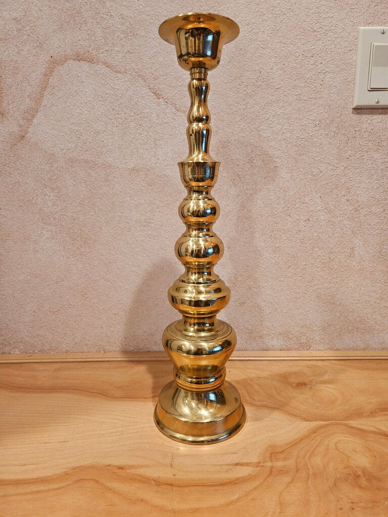 Vintage Heavy Golden Brass Candlestick Candle Holder Japan Hearth Mantle