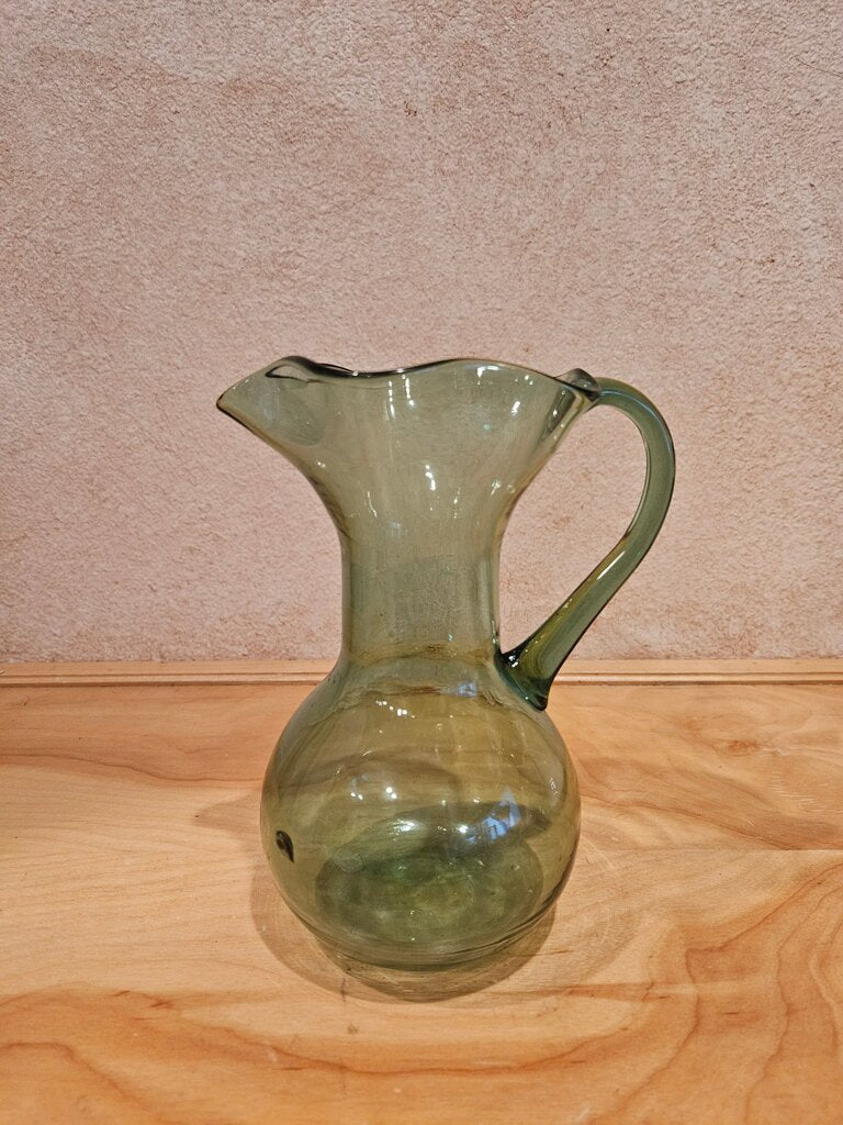 Vintage Hand Blown Seeded Glass Green Pitcher barware