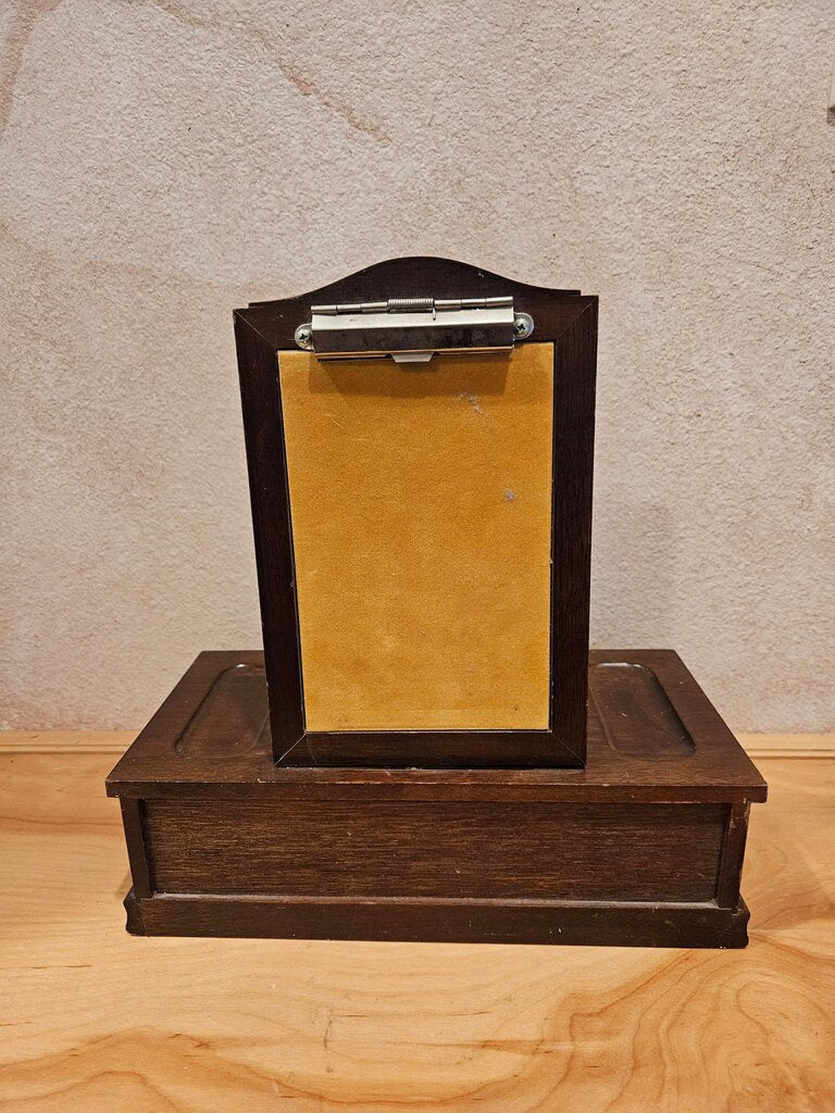 Rare Vintage Wooden Tabletop Vanity Drawers w valet tray, spin Mirror turns into clip board! WOW