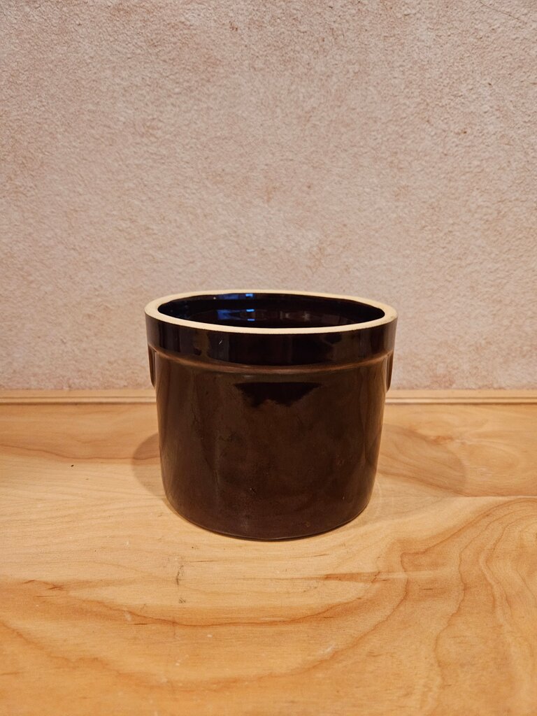 Vintage Mirror Brown Glaze Stoneware Pottery Cheese Crock Missing Bail Handle No Lid
