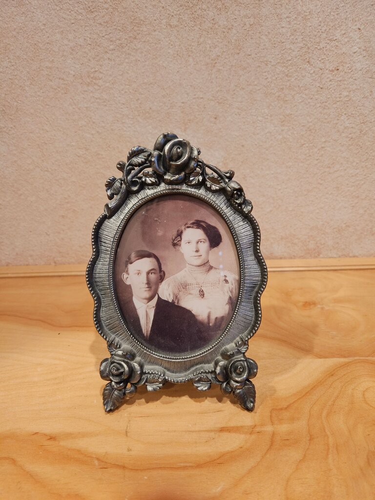 Vintage Metal Picture Frame Raised Floral Roses Wedding Event