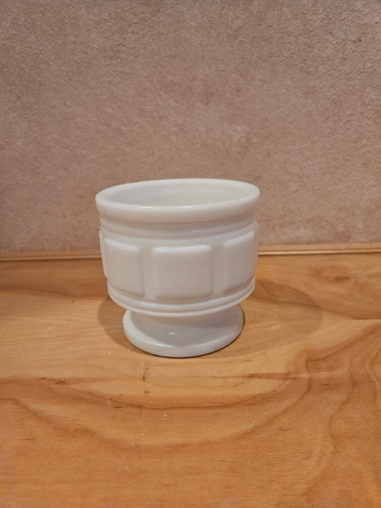 Vintage Randle Mid Century Modern White Milk Glass Footed Vase/Dish - Dental Pattern