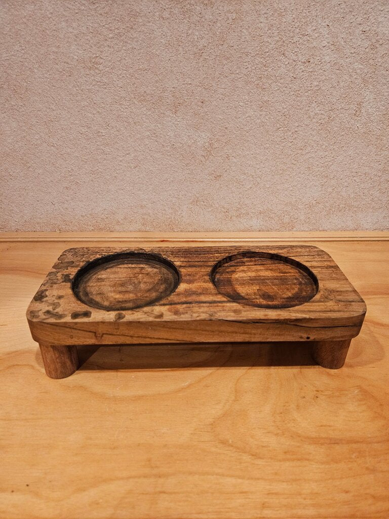 Wooden footed Double Dish Holder / riser/ condiment container/ cloche base/candle