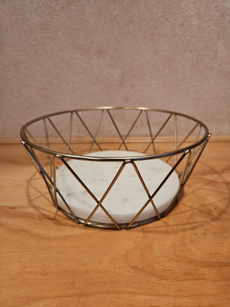 Geometric Gold Wire Bowl with White Marble Base