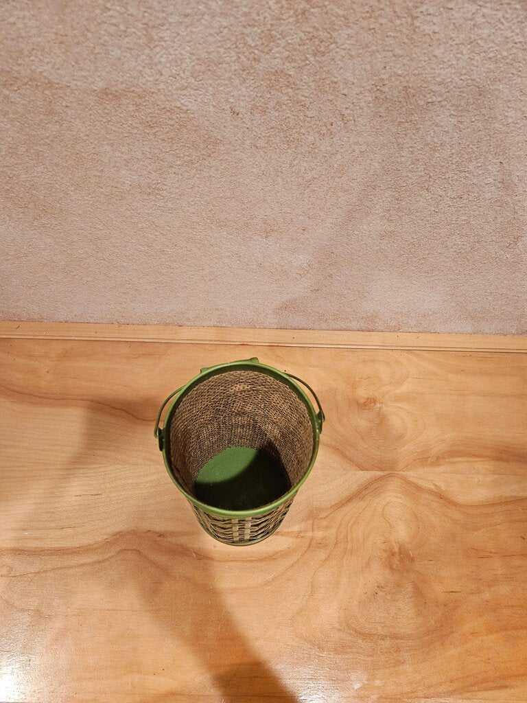 Filigree Green Decorative Metal Bucket/dry flower vase/holder with Jute Accents