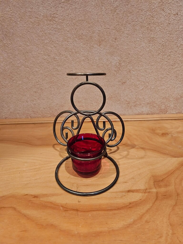 International Silver Co Silver Plated Holiday wire Angel W Red Glass Votive Holder