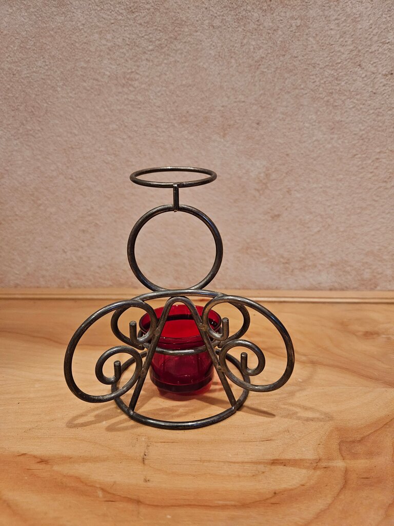 International Silver Co Silver Plated Holiday wire Angel W Red Glass Votive Holder