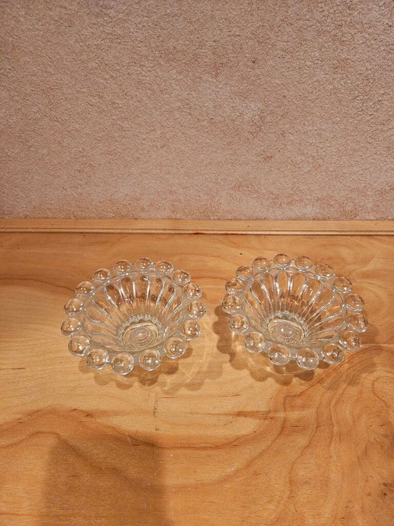 Vintage Anchor Hocking Boopie Hobnail Glass Candle Holders | Clear Bubbles Glass Candlesticks | Set of 2