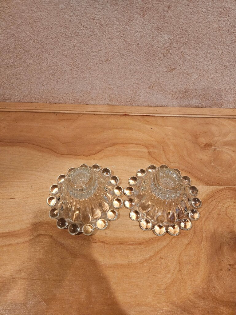 Vintage Anchor Hocking Boopie Hobnail Glass Candle Holders | Clear Bubbles Glass Candlesticks | Set of 2
