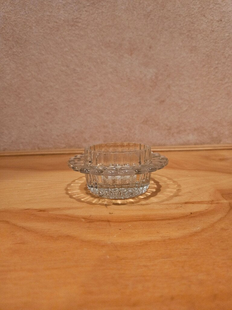 Vintage Reversible Pillar/Taper Candle Holder Ribbed Crystal with tall lip