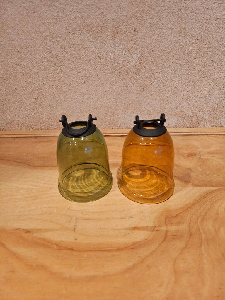 Colored Bell Jar Glass Domes Lantern Cloche w Black Lids