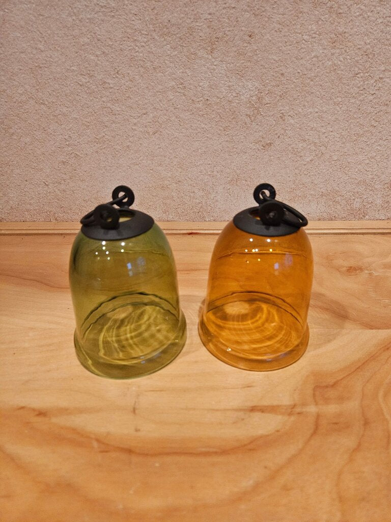 Colored Bell Jar Glass Domes Lantern Cloche w Black Lids