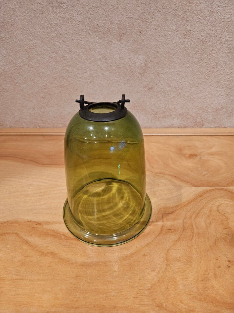 Amazing Green Glass Cloche with Black Handle candle holder/table decor