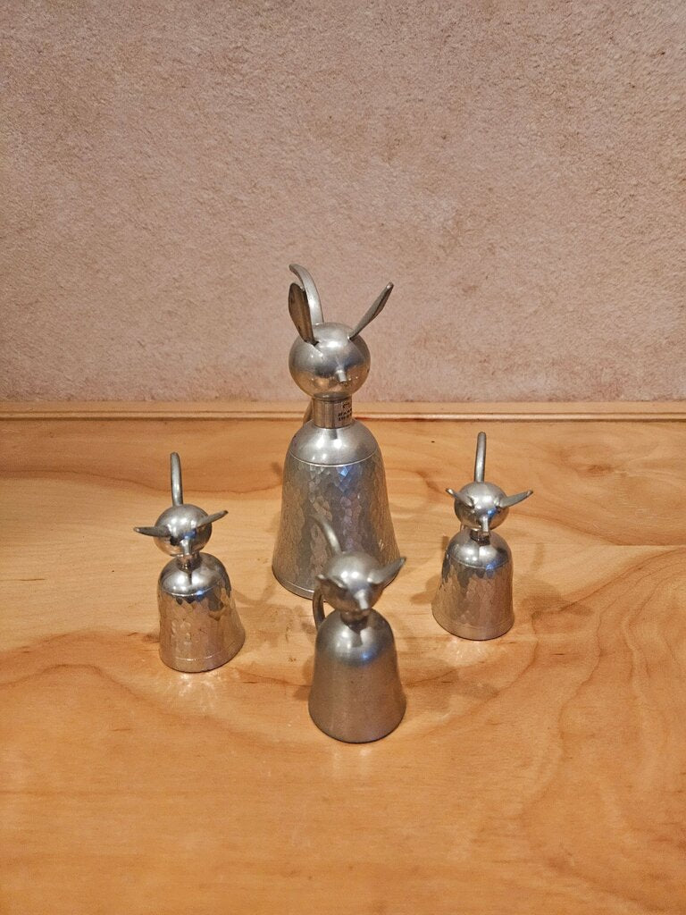 Set of Vintage MCM Silver Pewter Cat Upside Down Shot Glass Cup Set barware amazing
