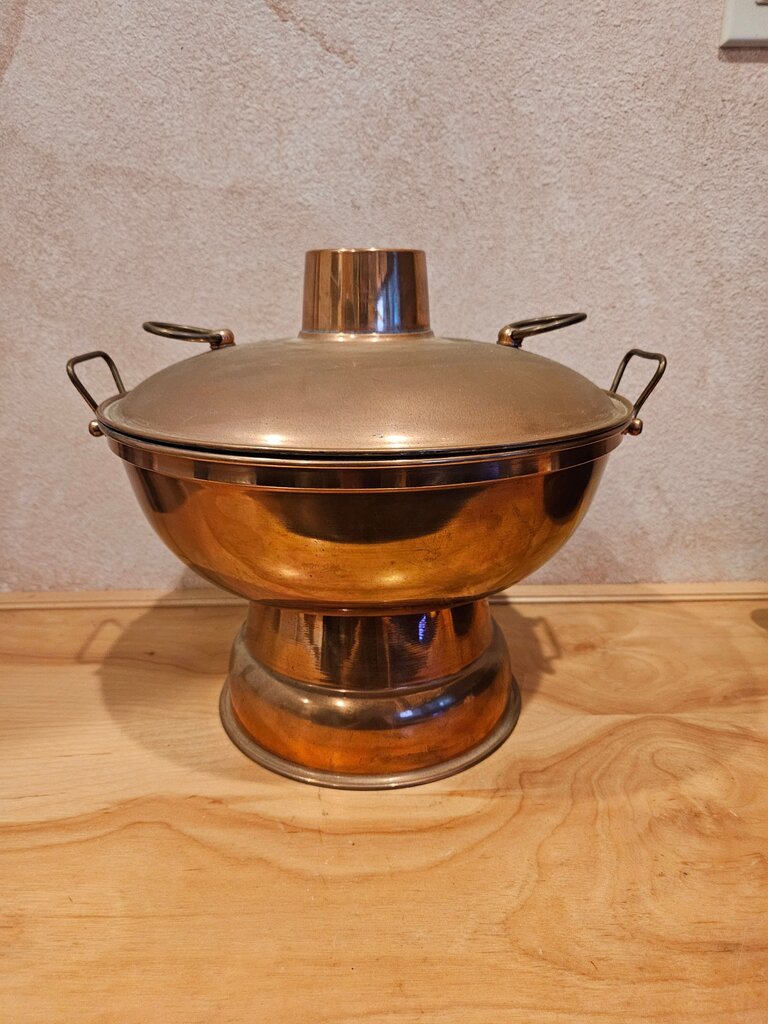 Vintage Asian Style Hot Pot Cooker Copper Mongolian Korean Chafing Dish Modern Clean lines