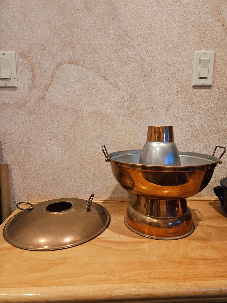 Vintage Asian Style Hot Pot Cooker Copper Mongolian Korean Chafing Dish Modern Clean lines