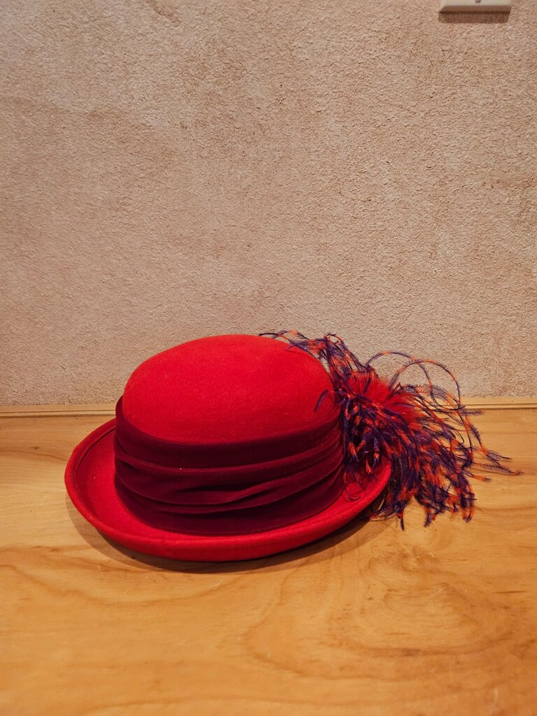 Red Feathered Bowler Hat