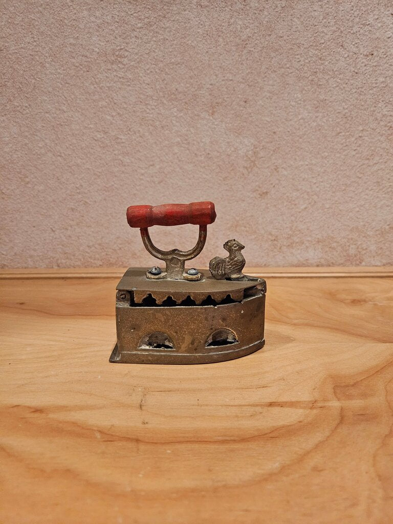 Antique Cast Iron Miniature Sad Iron with Cherry Red Handle